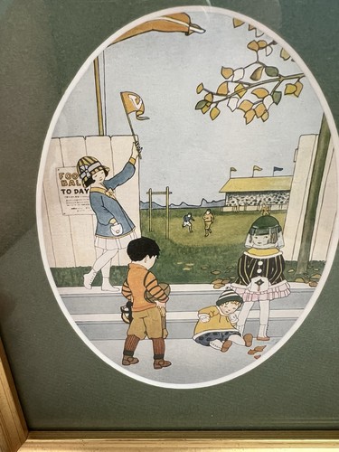 4 Vintage Framed Prints Children at Play Book Illustrations Gold Frame Matted - Picture 4 of 10