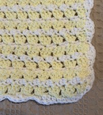 VTG Handmade Yellow White Crochet Baby Afghan Blanket Crib Stroller 32 x 39