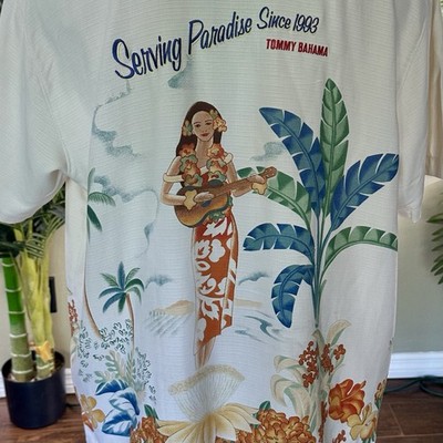 Tommy Bahama Embroidered Silk Shirt PERFECT Men XL Serving Paradise Collector
