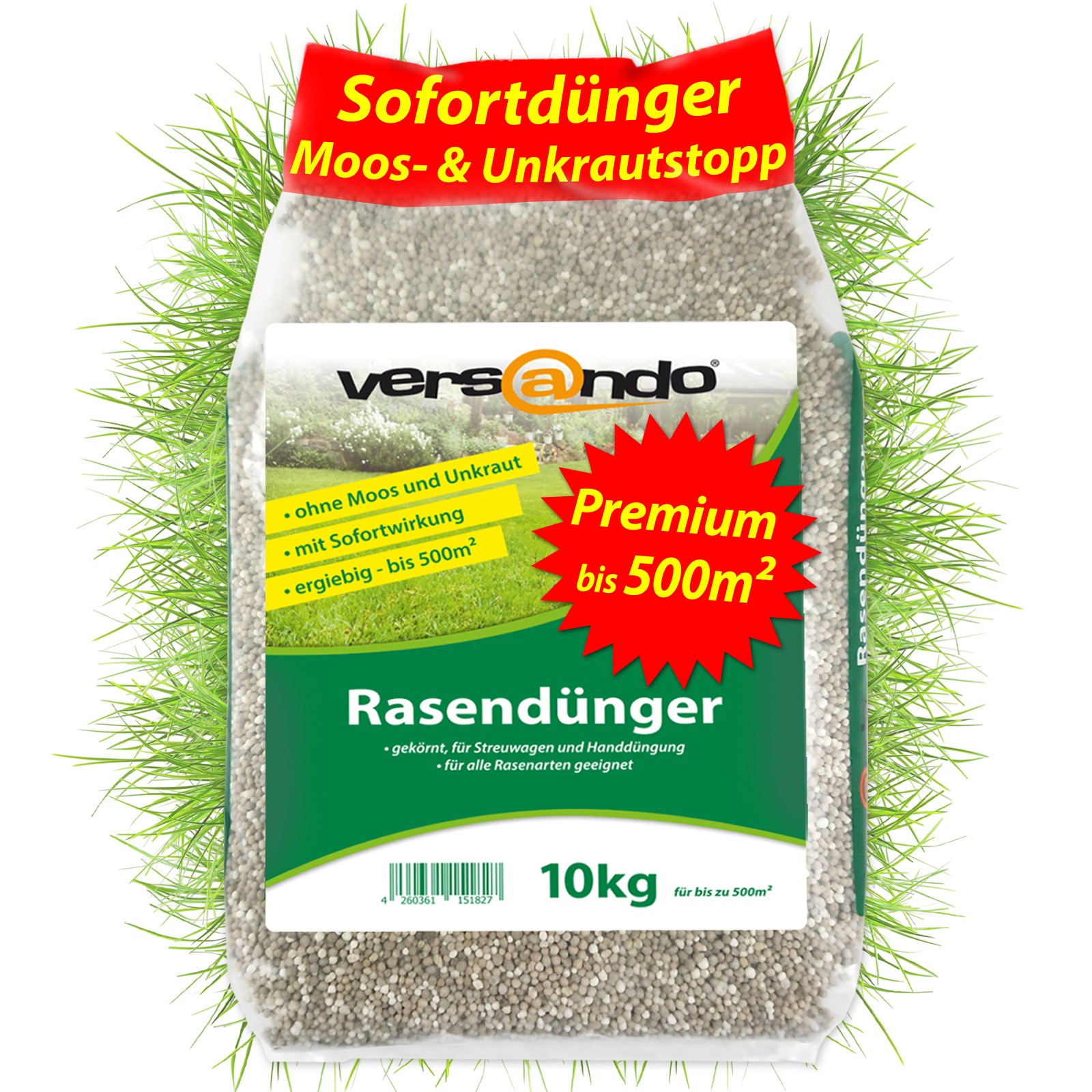 10kg Rasendünger NPK Herbstdünger 300m² sofort grüner Rasen ohne Moos&Unkraut