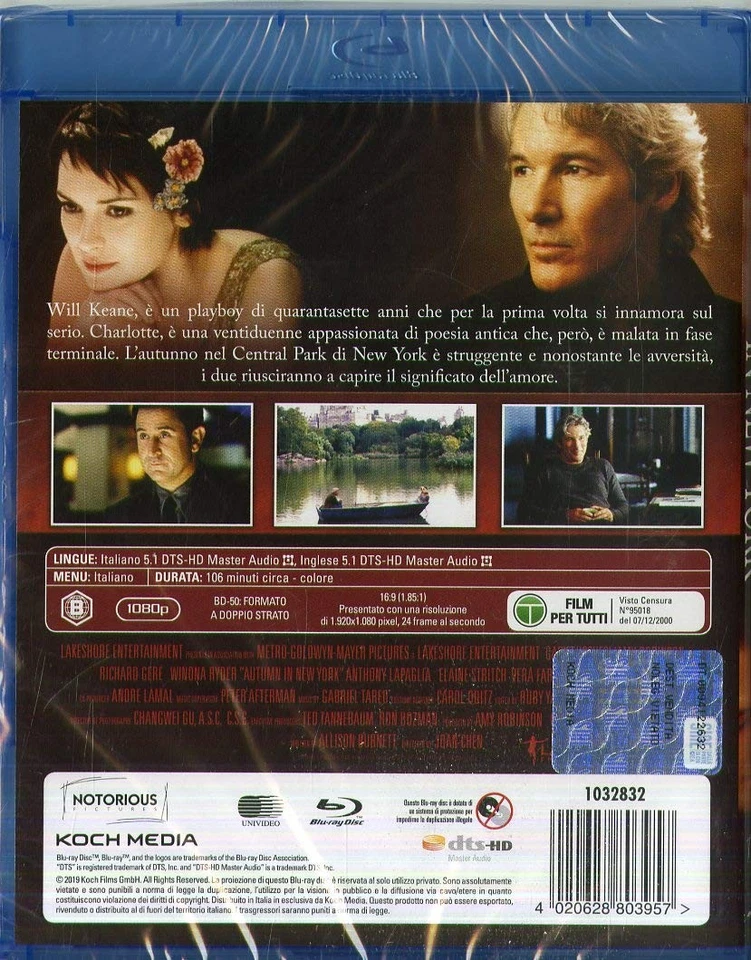 Autumn in New York (Blu-ray) Richard Gere Winona Ryder - Image 2 of 2