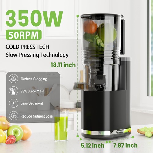 Cold Press Juicer, 6.5" Extra Large Feed Chute Juicer Machines, 350W Slow Mas... - Picture 6 of 8