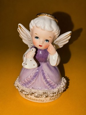 Wednesday s Child is Full of Woe Days of the Week Girl Angel Figurine Purple