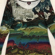 Salaam Womens XS Abstract Marble Print Long Sleeve Tunic Multi-Color USA Made