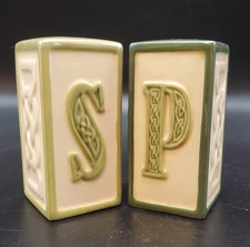 Grasslands Road Celtic Knot Salt &Pepper shakers,, Rectangular,  Green & White