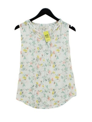 Loft Damen Bluse XS creme Blumen Viskose mit Polyester ärmellos V-Ausschnitt Basic