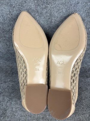 AGL Womens Size 8.5 Beige Woven Leather Loafers Made in  display picture 1