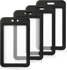 4-Pack Double-Sided Vertical ID Badge Holders   Black Hard Plastic Card Protecto