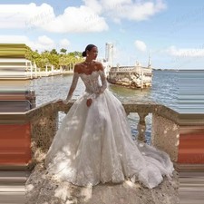 Luxury Wedding Dress A Line Lace Sweetheart Off Shoulder Long Sleeve Bridal Gown