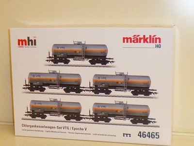 Märklin H0: 46465 Chlorgaskesselwagen-Set VTG, Ep V, leicht gealtert,  NEU / OVP