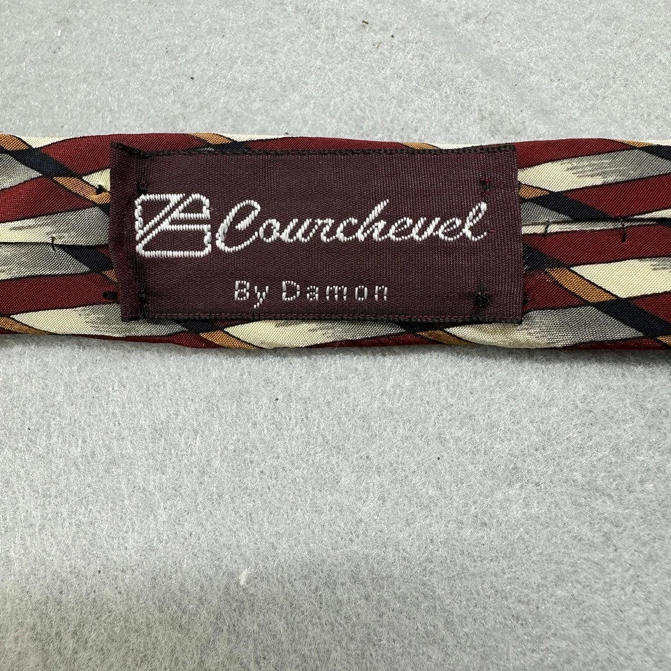 Corbata vintage Courchevel by Damon para hombre seda borgoña rayas diagonales hecha en EE. UU. AÑOS 90 Foto 3 de 4