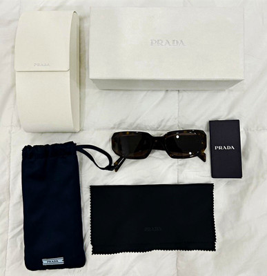 PRADA Milano Rectangle Tortoise Shell Sunglasses Brown Tinted Lens w/ Case