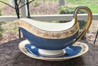 HTF Wedgwood Whitehall Powder Blue MCM Handled Gravy Boat with Underplate W3993 — photo 1