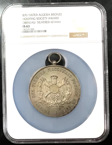 1870 Algeria silvered bronze shooting award, signed Robineau. NGC MS 63
