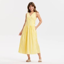 Women Maxi Wrap Dress - A New Day™ Yellow Striped XS