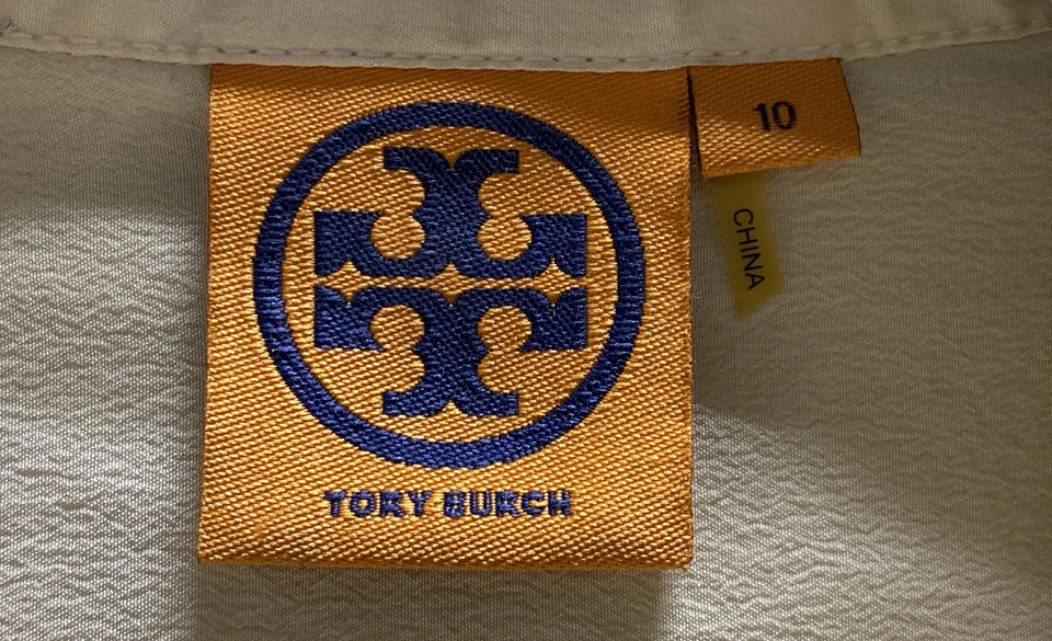 Tory Burch Cream 100% Silk Button Up Bishop Sleeve Blouse Women's Size 10 - Image 3 of 4