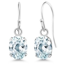 925 Sterling Silver Aquamarine French Wire Dangle Hook Earrings For Women 1.44