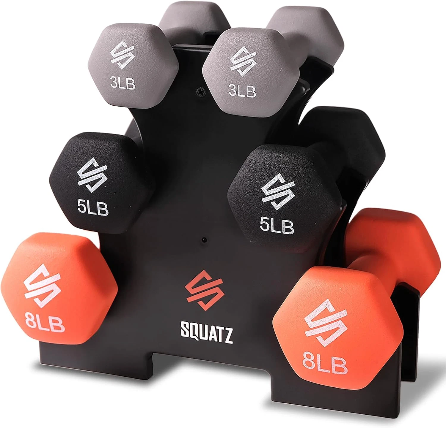 Neoprene Dumbbell Set with Stand, 32/20 Lbs, Anti-Slip Hex Weights for Fitness