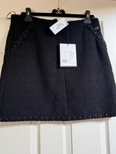 CHANEL 16A PARIS-ROME NEW TAGS TWEED LITTLE BLACK SKIRT BRAIDED TRIM CC FR42