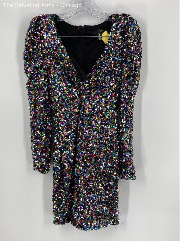 Aqua Womens Multicolor Sequin V-Neck Long Sleeve Short Mini Dress Size XS