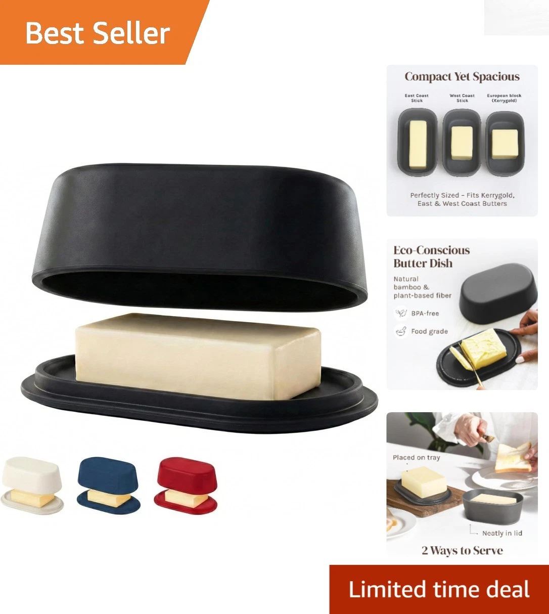 Stylish Gray Butter Holder with Lid - Durable Bamboo Design for Kitchen Elegance