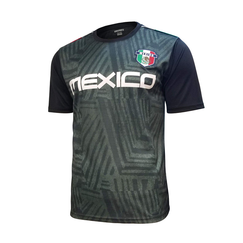 Icon Sports Mexico Soccer Performance Short Sleeve Fitted Jersey Black Green