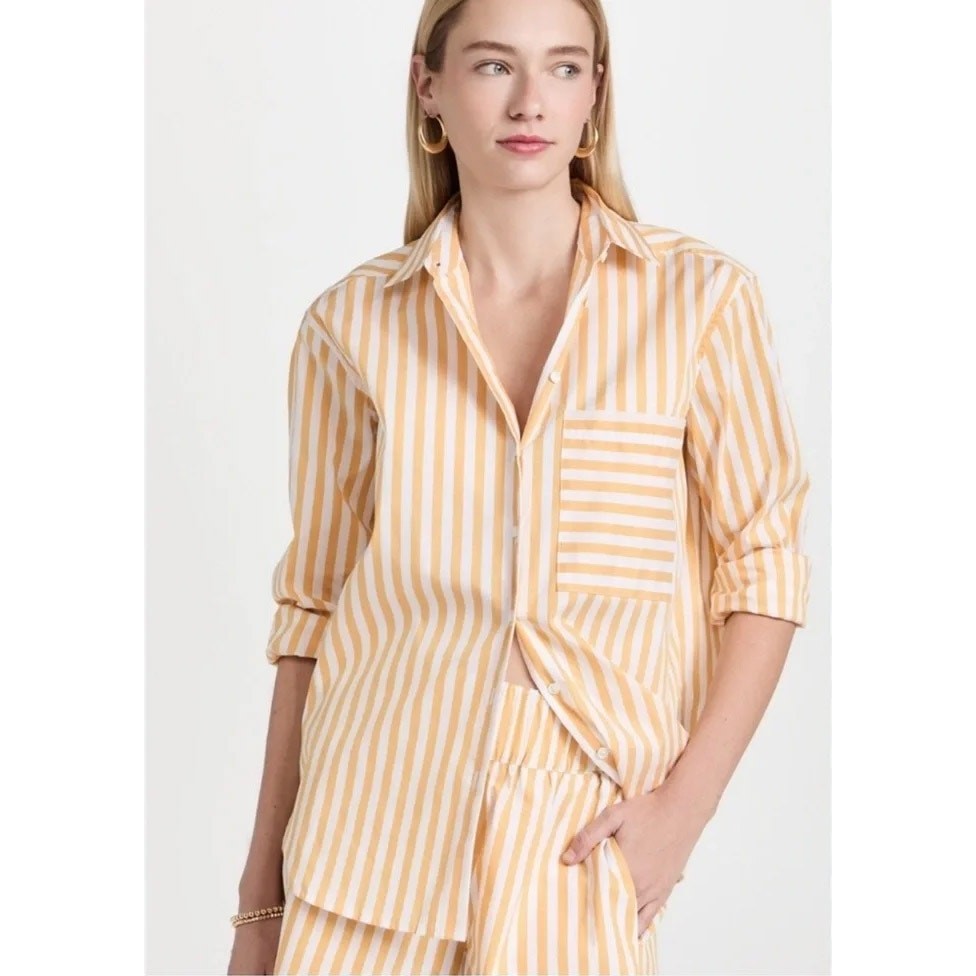 Ayr The Deep End Yellow White Stripe Button Down Large L