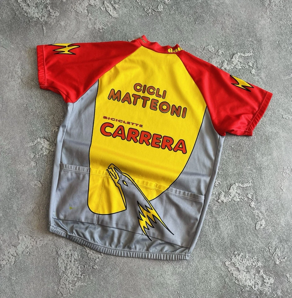 Camiseta deportiva vintage del equipo de ciclismo Carrera Blue Age Cicli Matteoni años 90 RARA ITALIA Foto 3 de 4