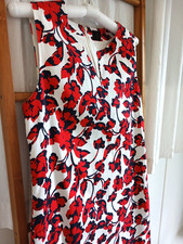 David Lawrence Red Floral Shift Dress Size M Cotton Linen Blend