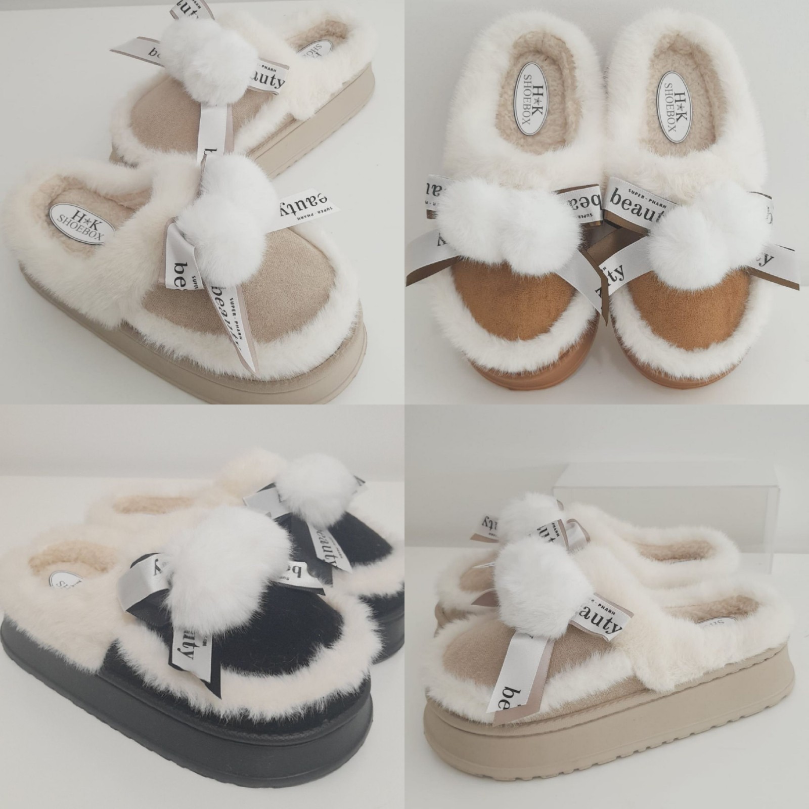 SAOLA Pantofole donna slip on pompon suola grossa super morbide e comode bordate in pelliccia sintetica