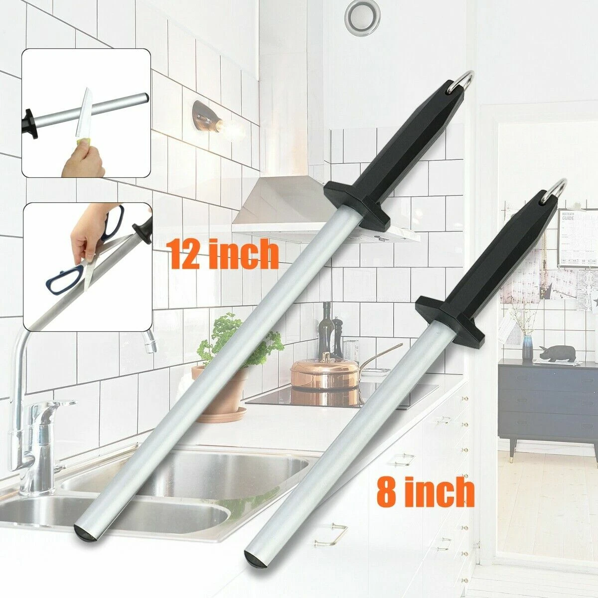 Professional 8'' / 12'' Grit 600# Diamond Sharpener Rod Kitchen Sharpening Steel