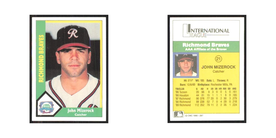 1990 CMC Minor League John Mizerock Richmond Braves #297 - Image 3 of 3