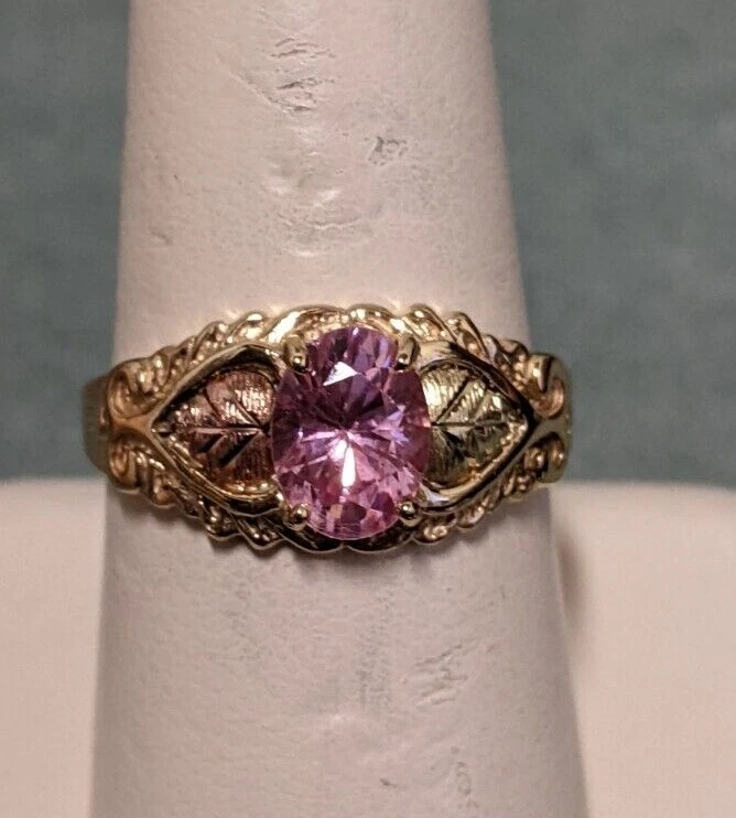 Black hills gold ring with pink stone deals