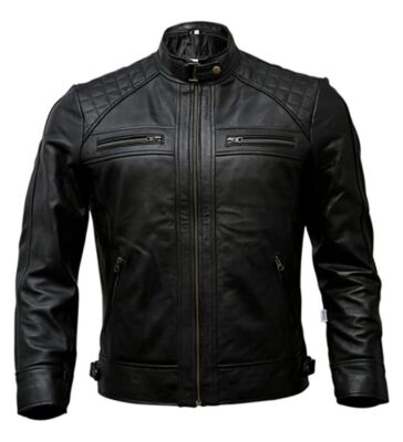 Herren Schwarz Lederjacke Echt Lammleder Cafe Racer Biker
