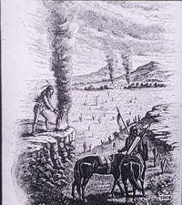 Indians Sending Smoke Signals, NO LABEL, Victor Magic Lantern Glass Slide