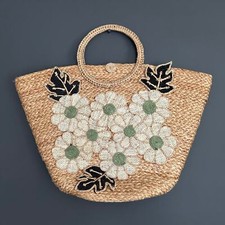 Boho Raffia Woven Straw Floral Appliqu Summer Bag