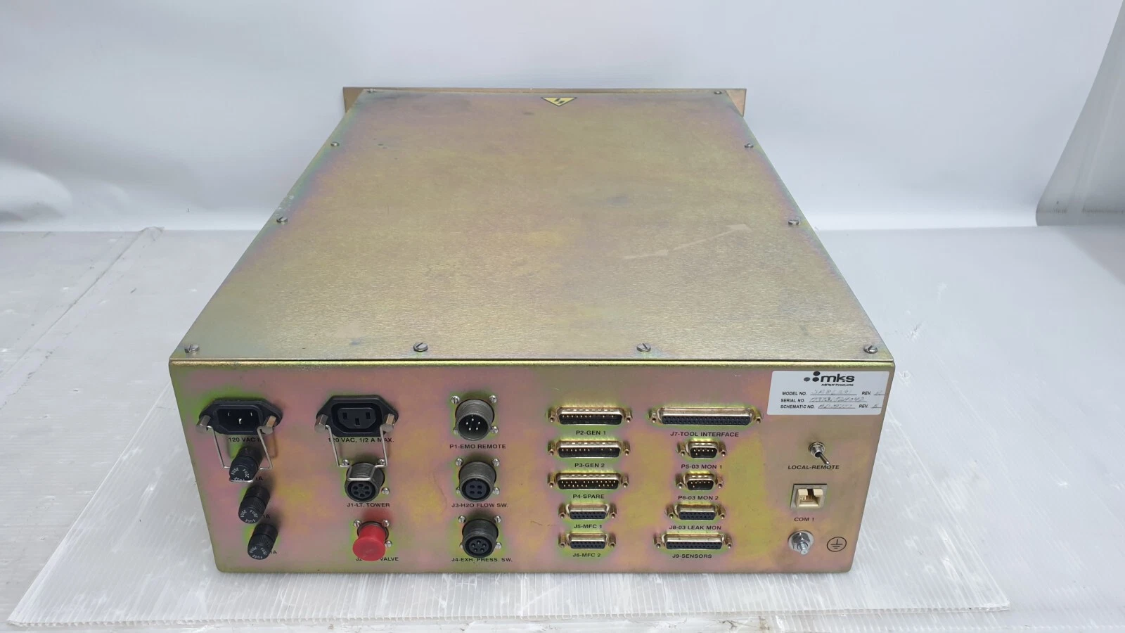 Rear of the MKS ASTeX SA86281 chassis with power, generator, MFC and tool interface connectors