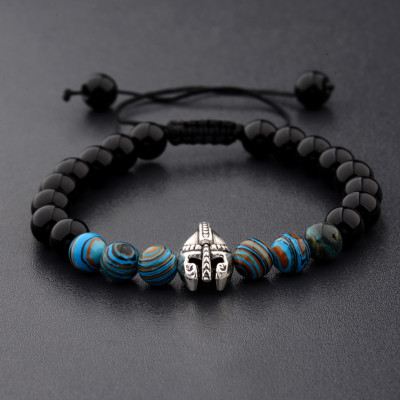 Men's Helmet Braided Bracelets 8mm Natural Stone Lava Rock Adjustable Bracelets
