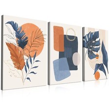 Boho wall art painting Set of 3, 12"x16" Mid Century Modern Wall Decor Framed...