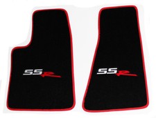 New Black Front Floor Mats 2003- 2004 Chevy Ssr Embroidered Logo Red Binding