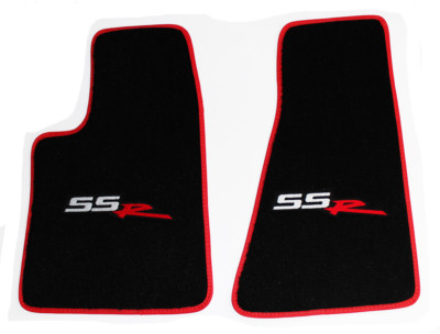 NEW! BLACK Front Floor Mats 2003- 2004 CHEVY SSR Embroidered LOGO Red Binding