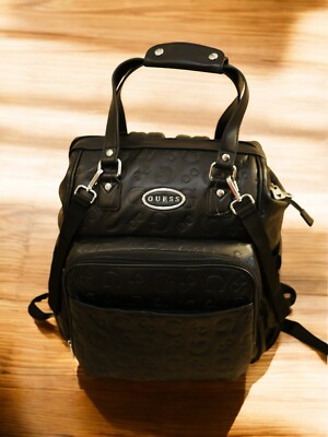 NEW WITH TAGS BLACK GUESS DESIGNER DIAPER BAG BACK PACK LOGO OAKBANK TRAVEL 