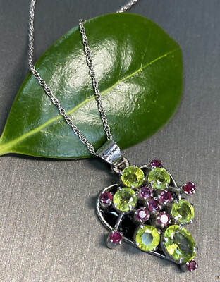 Vintage Anhänger Nachlass feiner Schmuck gebraucht 14K Weißgold Peridot Rubin Herz 