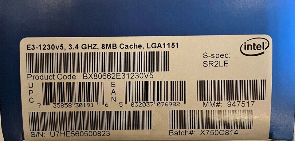 Intel BX80662E31230V5 SR2LE Xeon Processor E3-1230 v5 8M Cache, 3.40 GHz NEW - Image 2 of 2