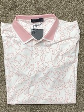 G Fore Performance Golf Polo Shirt Large White With Pink Stars Athleisure Active