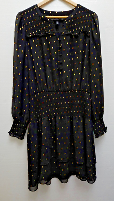 White House Black Market Dress Womens Large Black Gold Polka Dot Blouson |  eBay