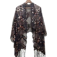 Sciarpa Stola Con Paillettes Ricamo Frange Rete Cappotto Abito Da Sera Pizzo