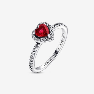 Silver 925 Elevated Red Heart Ring Size 7.5 - 56