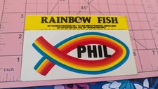 Vintage Sticker Rainbow Creations Rainbow Fish Name Sticker Phil 80s Religious