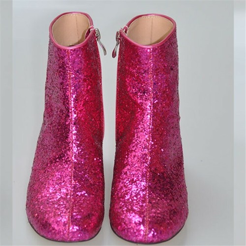 Women Sequins Ankle Boots Block Low 
